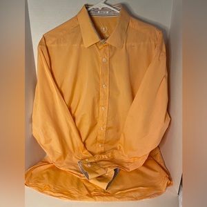 BUGATCHI  Orange Shaped Fit Flip Cuff (Striped) 100% Cotton Shirt SZ XL